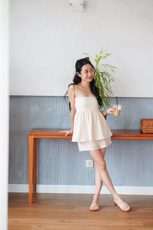 Clara Babydoll Top by Bash in Soft Beige