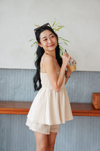 Clara Babydoll Top by Bash in Soft Beige