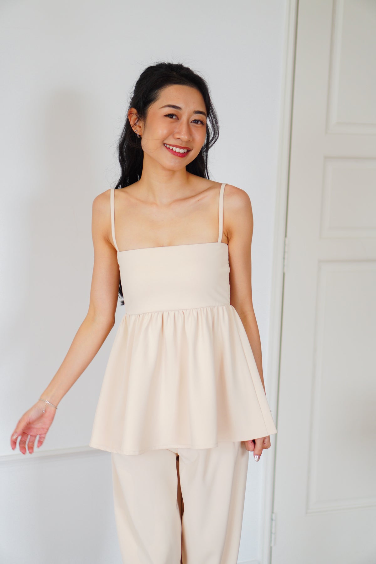 Clara Babydoll Top by Bash in Soft Beige