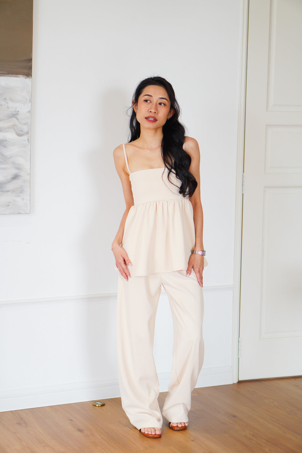 Clara Babydoll Top by Bash in Soft Beige