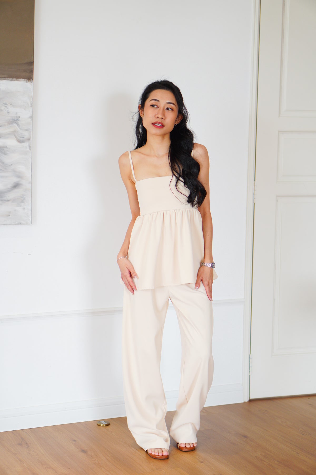 Clara Babydoll Top by Bash in Soft Beige