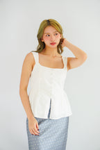 Amalie Linen Button Down Peplum Top in White