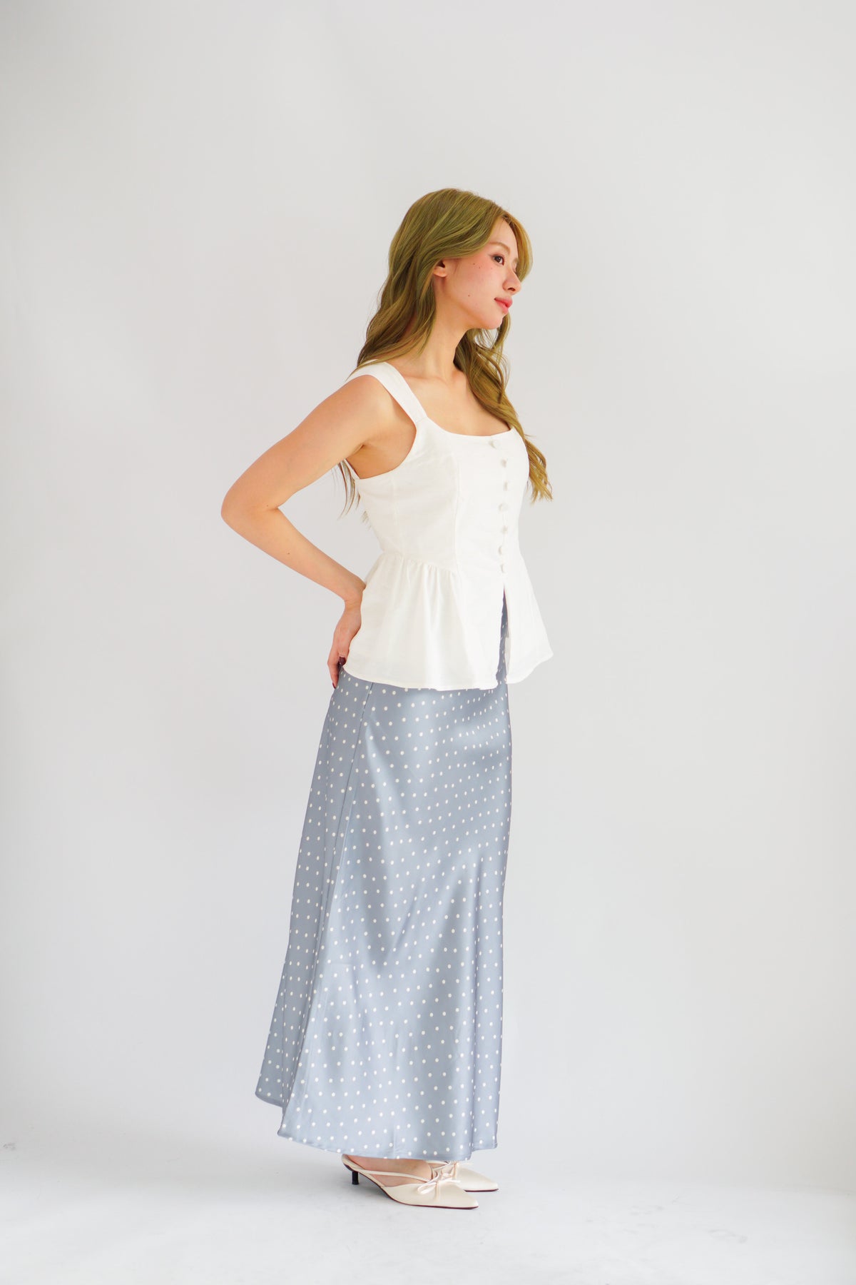 Amalie Linen Button Down Peplum Top in White
