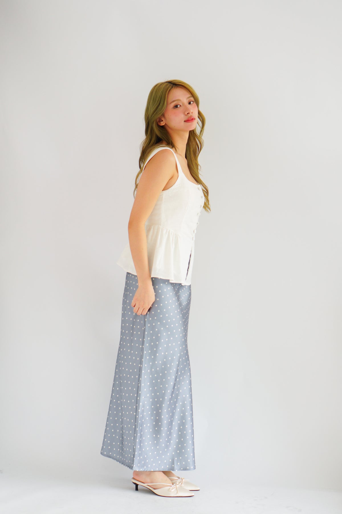 Amalie Linen Button Down Peplum Top in White