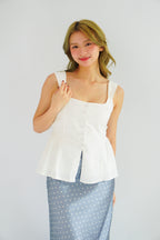 Amalie Linen Button Down Peplum Top in White