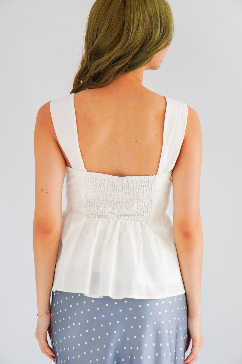 Amalie Linen Button Down Peplum Top in White