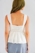 Amalie Linen Button Down Peplum Top in White