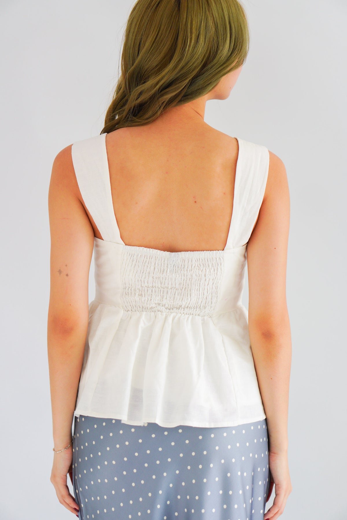 Amalie Linen Button Down Peplum Top in White
