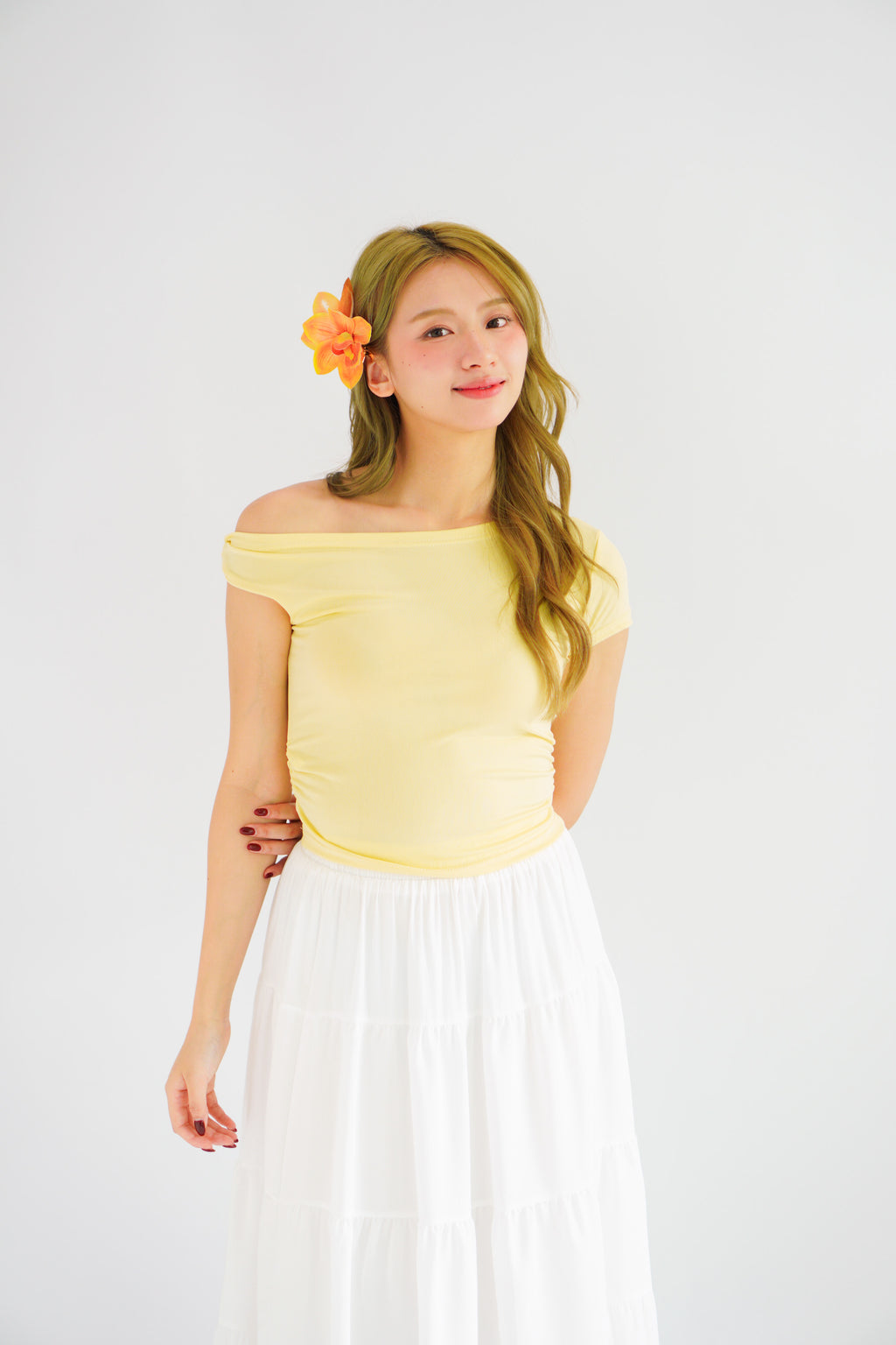Kendra Toga Ruched Top in Yellow