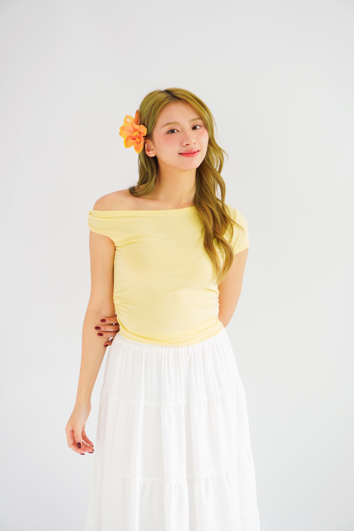 Kendra Toga Ruched Top in Yellow
