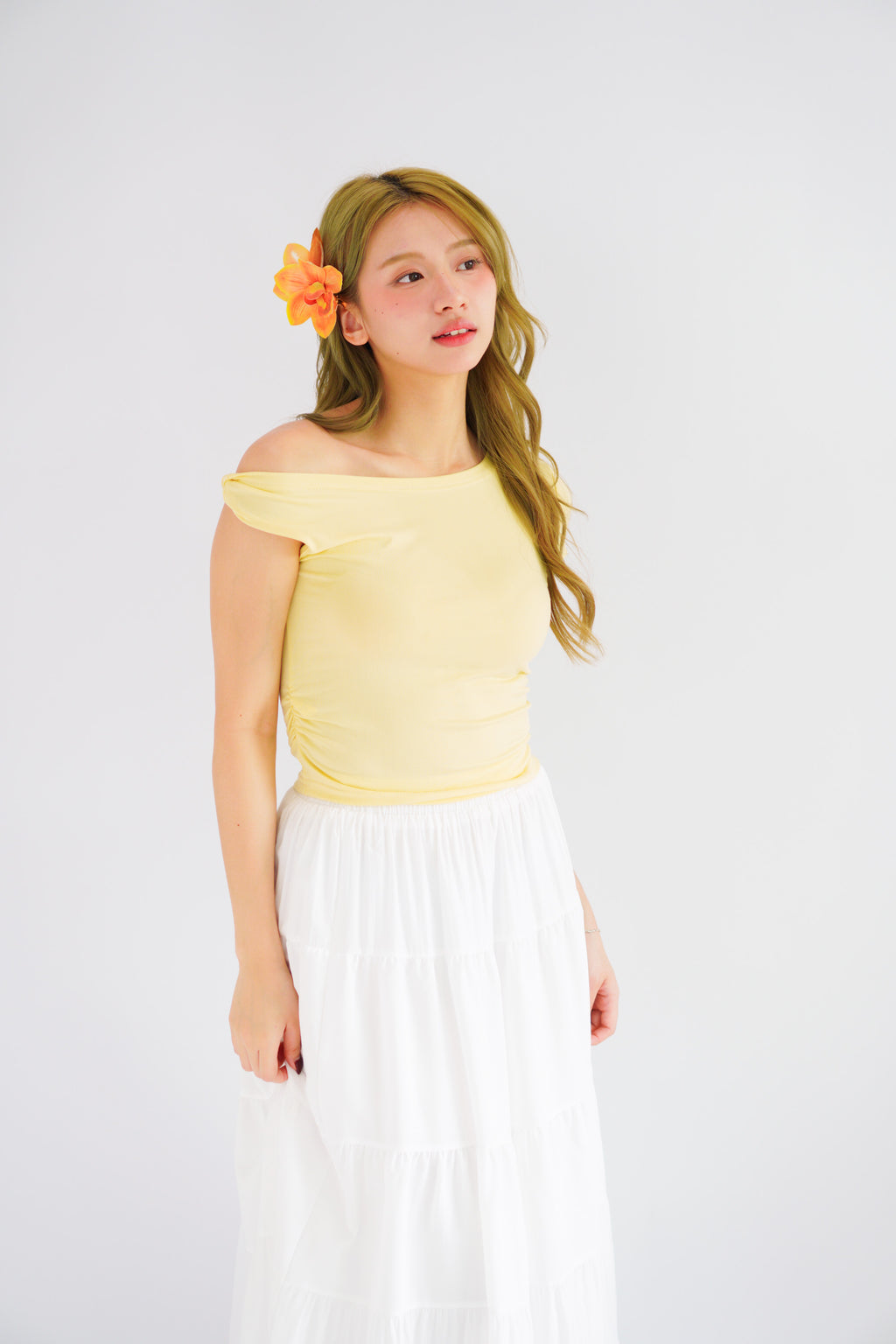 Kendra Toga Ruched Top in Yellow