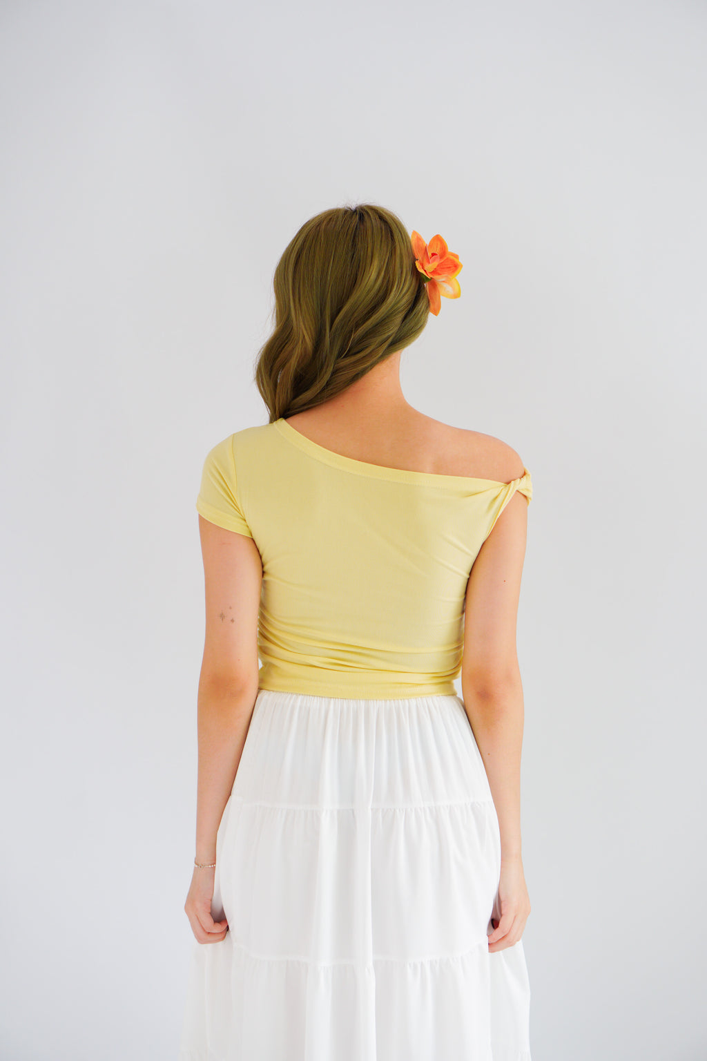 Kendra Toga Ruched Top in Yellow