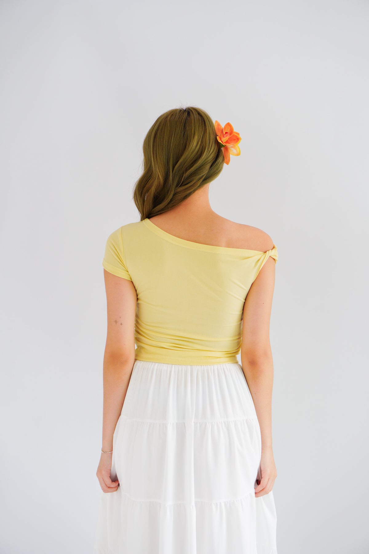 Kendra Toga Ruched Top in Yellow