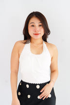 Dottie Padded Halter Lace Ribbon Top in White