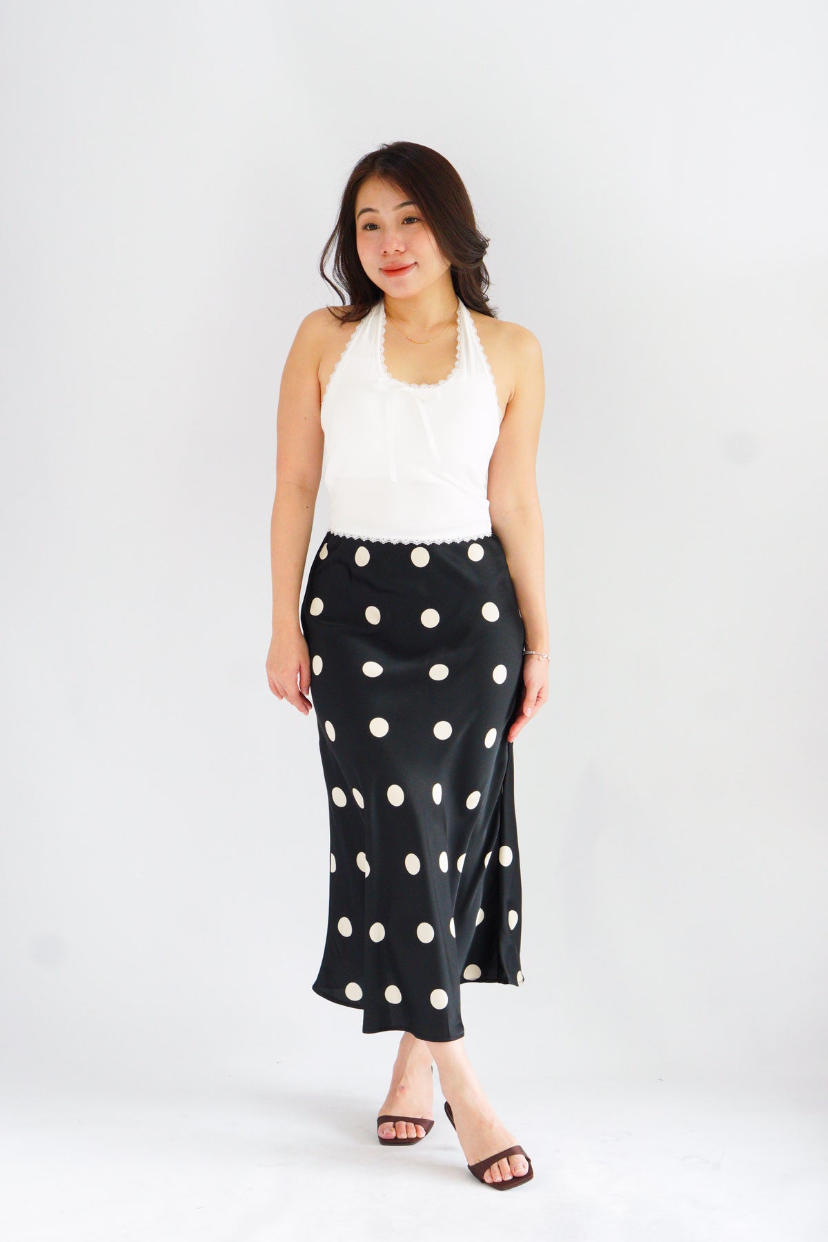 Dottie Padded Halter Lace Ribbon Top in White