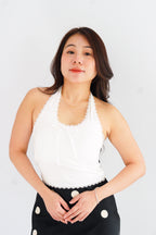 Dottie Padded Halter Lace Ribbon Top in White