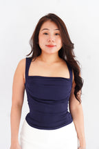 Ralyra Padded Ruched Bust Top in Dark Blue