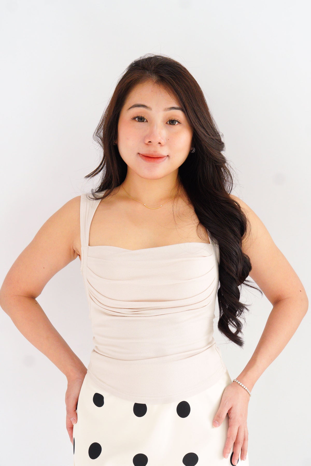 Ralyra Padded Ruched Bust Top in Beige