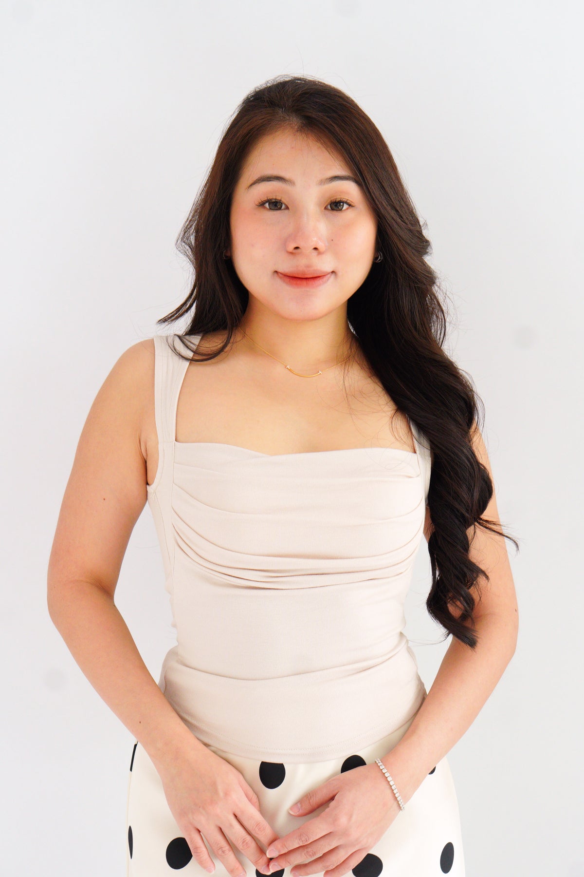 Ralyra Padded Ruched Bust Top in Beige