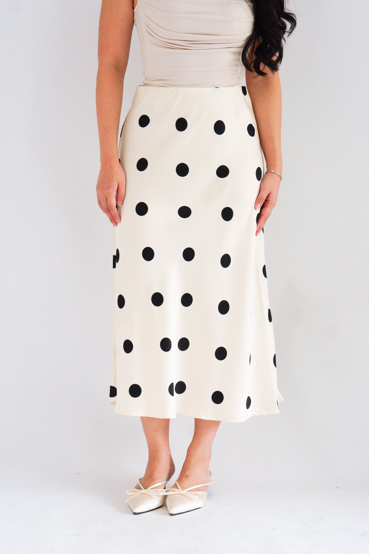 Savi Midi Skirt with Large Polkadot in Cream