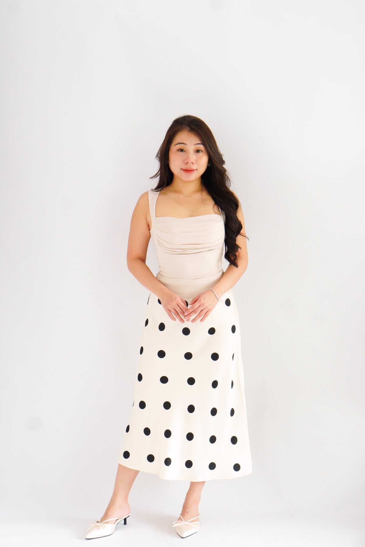 Savi Midi Skirt with Large Polkadot in Cream