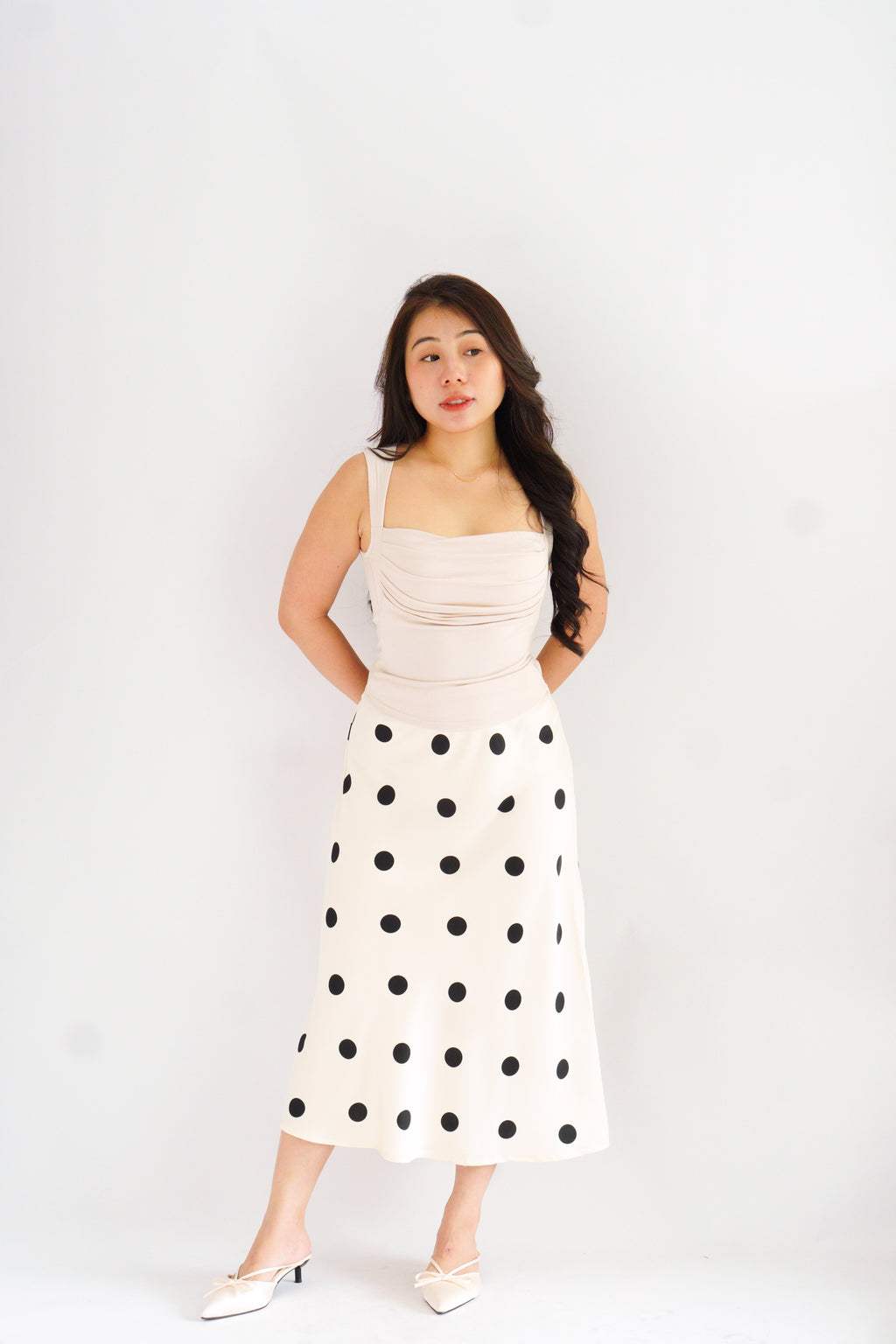 Savi Midi Skirt with Large Polkadot in Cream