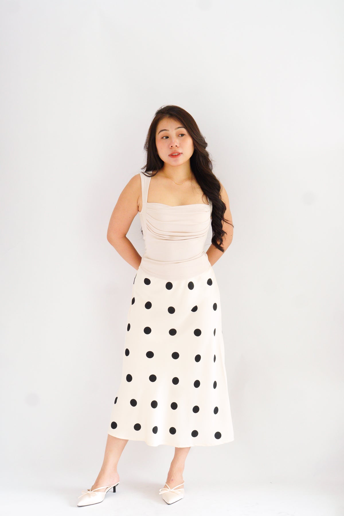 Savi Midi Skirt with Large Polkadot in Cream