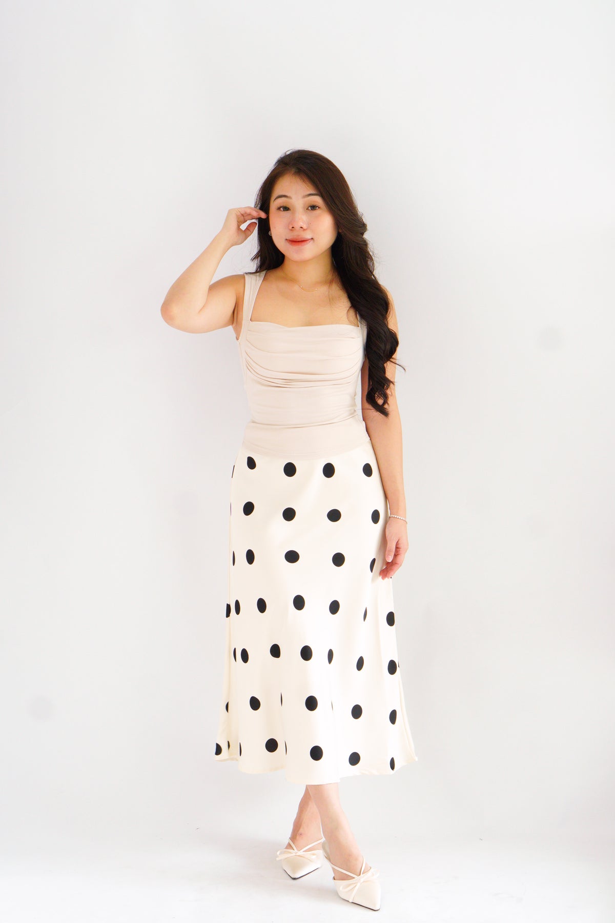 Savi Midi Skirt with Large Polkadot in Cream