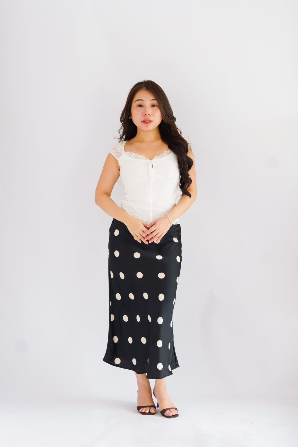 Savi Midi Skirt with Large Polkadot in Black