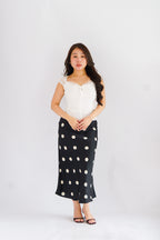 Savi Midi Skirt with Large Polkadot in Black