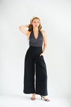 Enva Self Tied Halter Neck Polkadot Top in Black