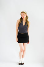 Enva Self Tied Halter Neck Polkadot Top in Black