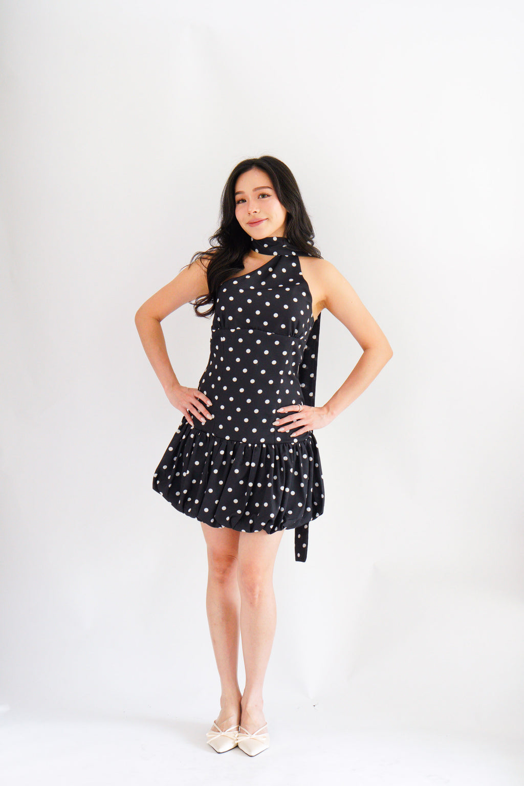 Adria Choker Mini Bubble Dress in Black Polkadot