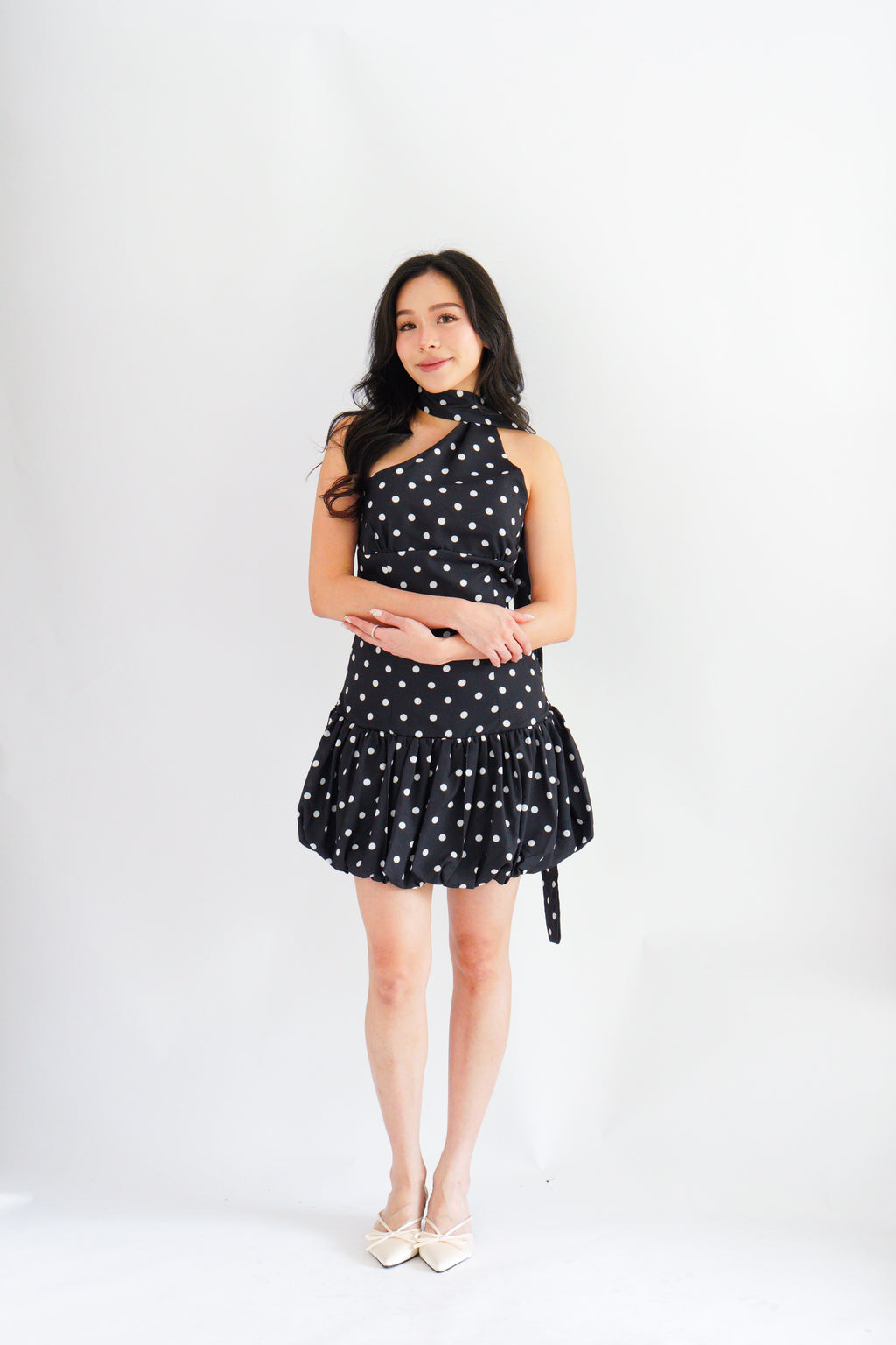 Adria Choker Mini Bubble Dress in Black Polkadot