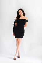 Dearaya Off Shoulder Bodycon Mini Dress in Black