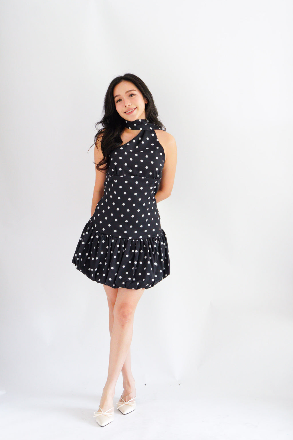 Adria Choker Mini Bubble Dress in Black Polkadot