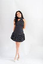 Adria Choker Mini Bubble Dress in Black Polkadot