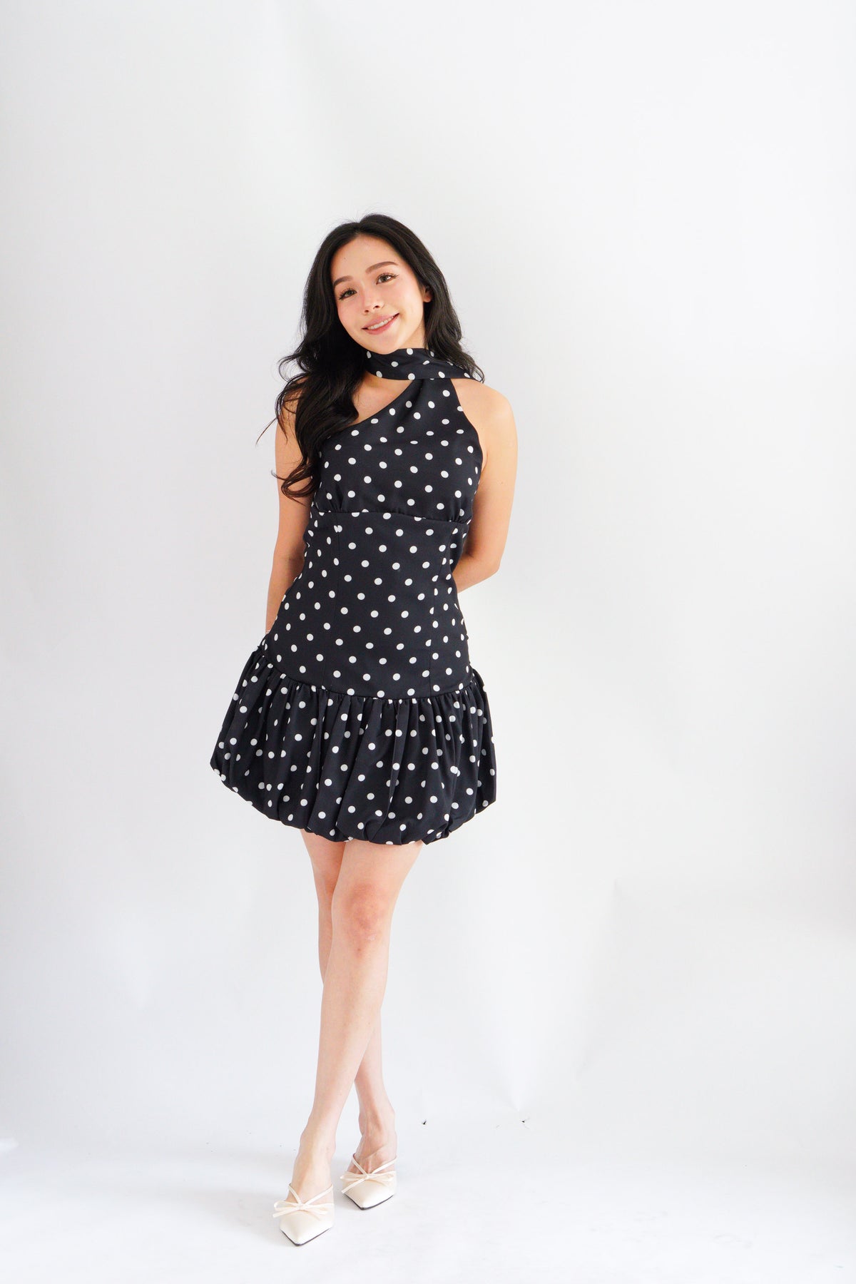 Adria Choker Mini Bubble Dress in Black Polkadot