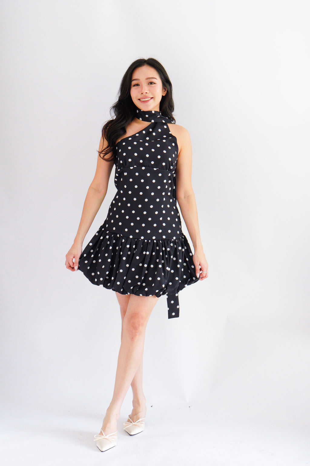 Adria Choker Mini Bubble Dress in Black Polkadot