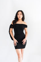 Dearaya Off Shoulder Bodycon Mini Dress in Black