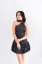 Adria Choker Mini Bubble Dress in Black Polkadot