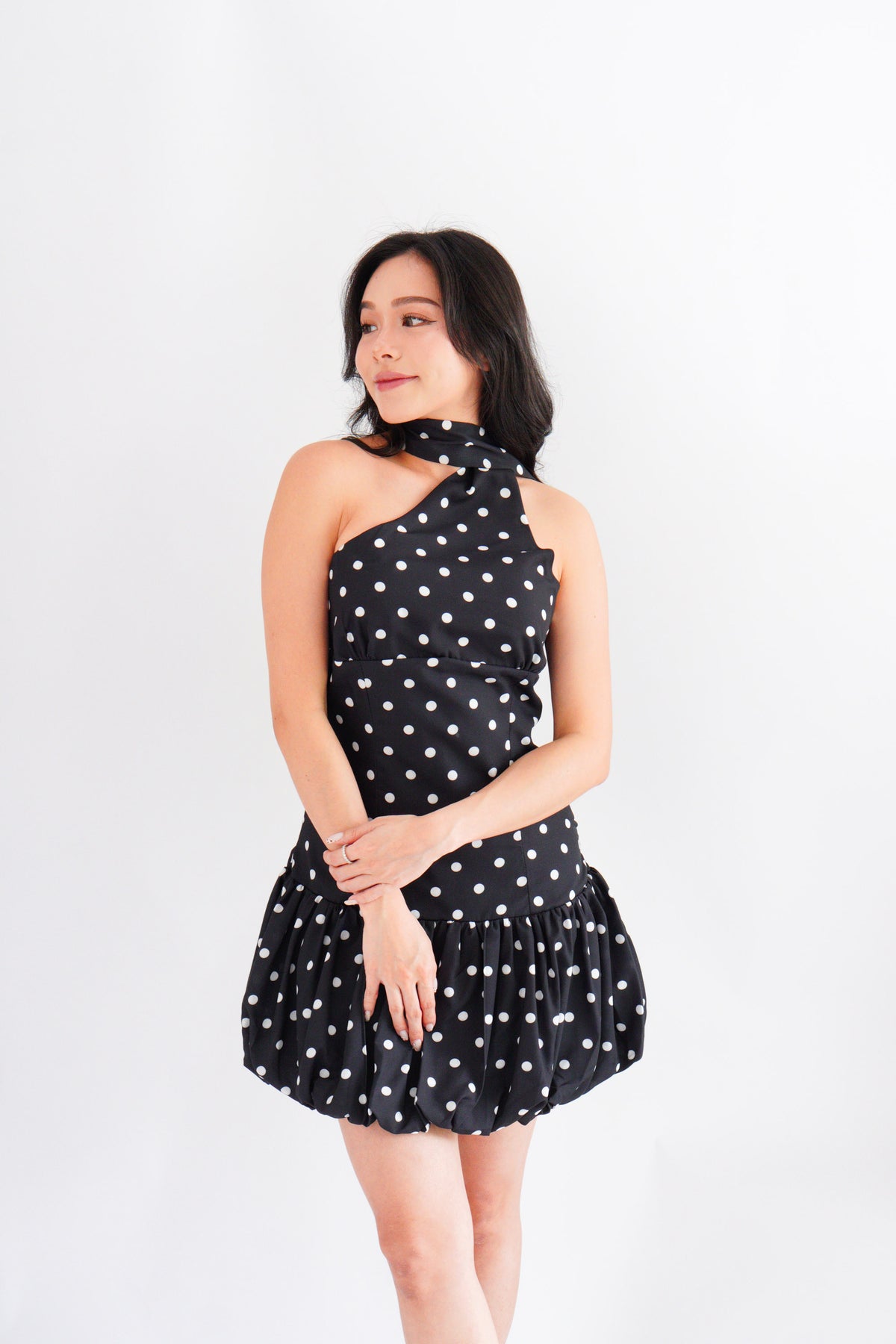 Adria Choker Mini Bubble Dress in Black Polkadot