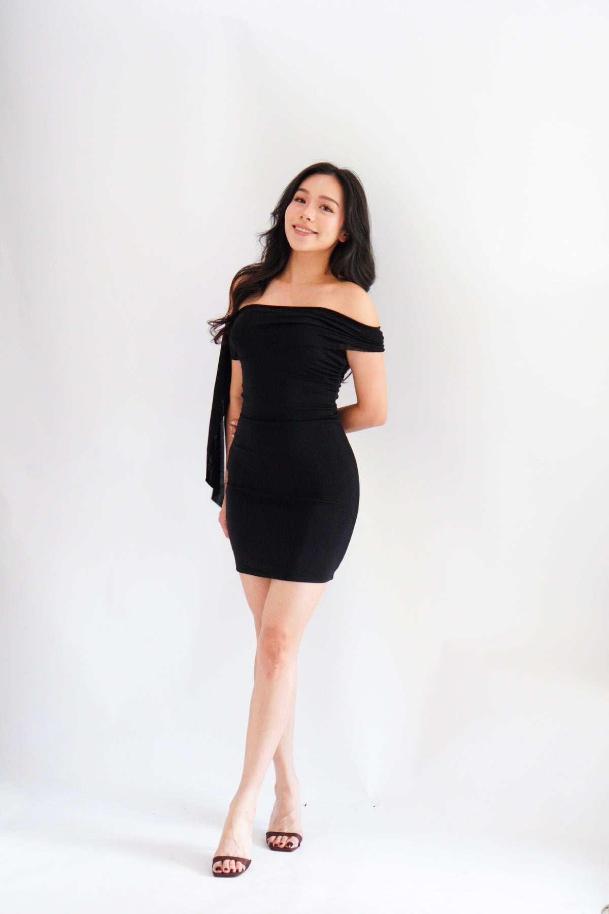 Dearaya Off Shoulder Bodycon Mini Dress in Black