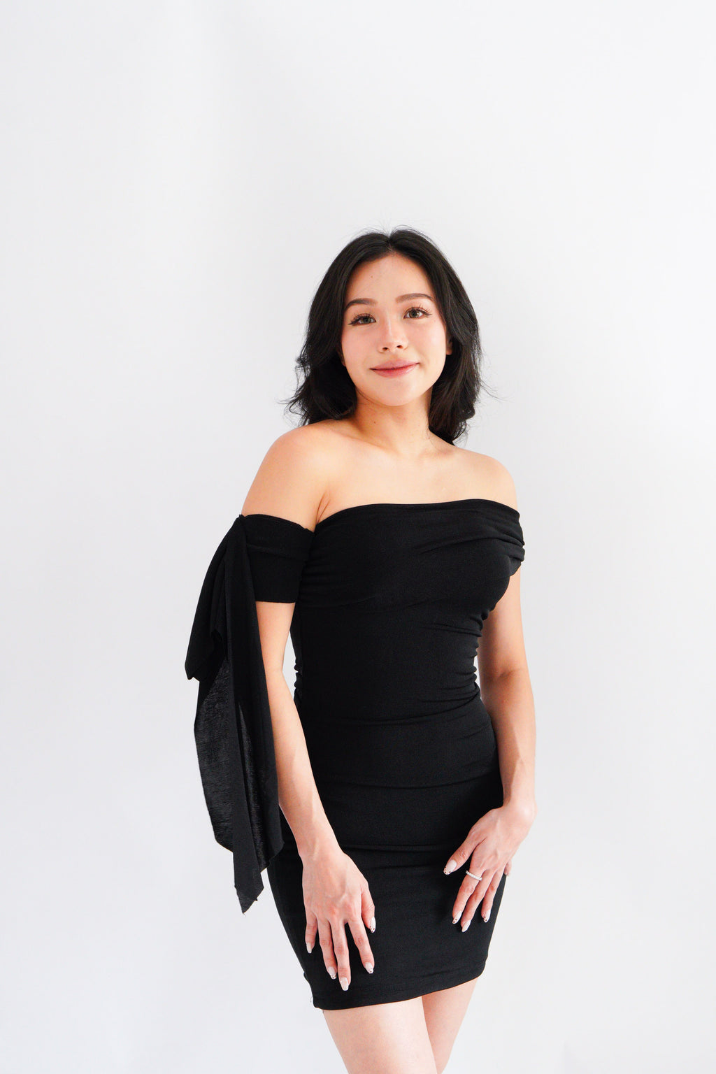Dearaya Off Shoulder Bodycon Mini Dress in Black