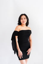 Dearaya Off Shoulder Bodycon Mini Dress in Black