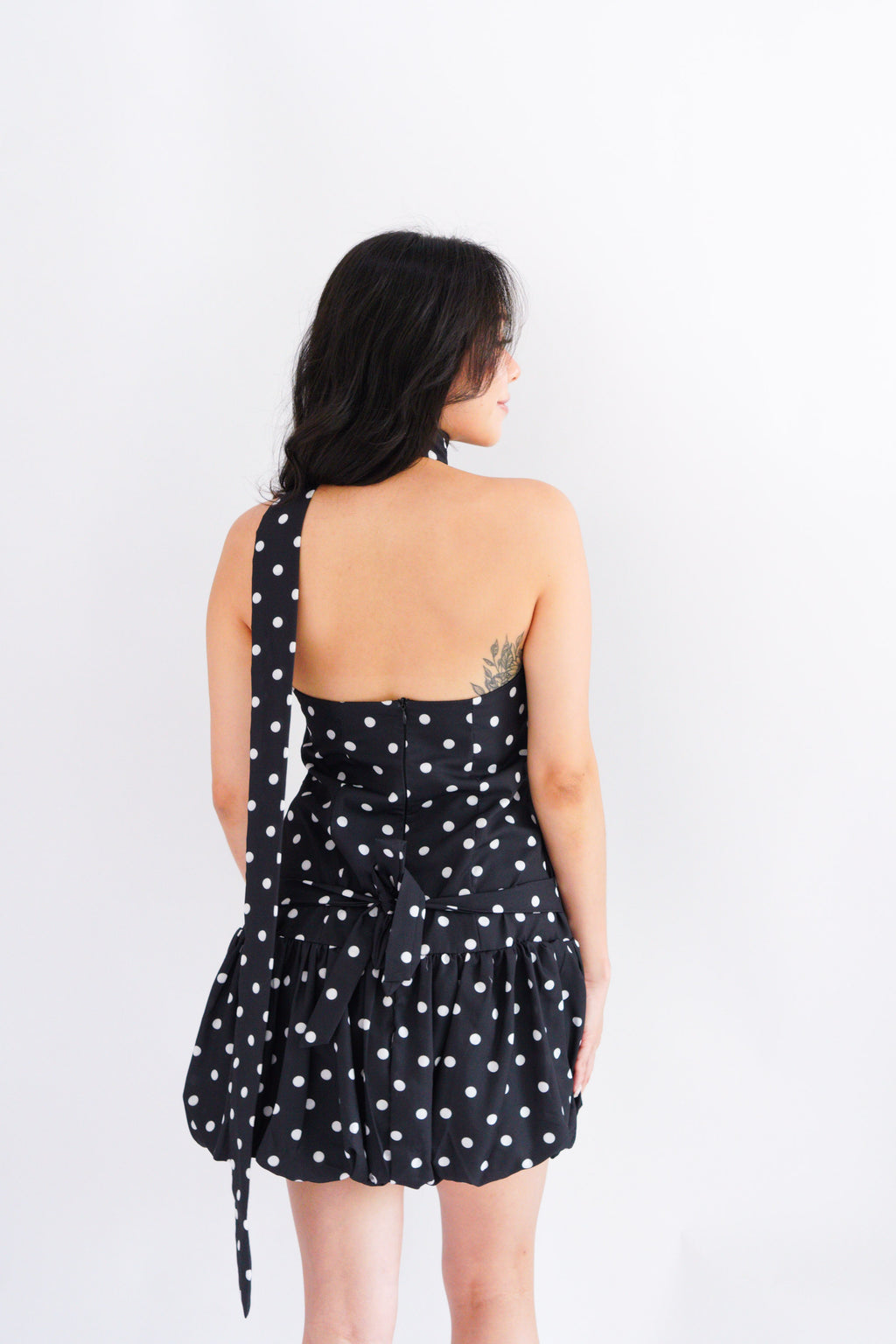 Adria Choker Mini Bubble Dress in Black Polkadot