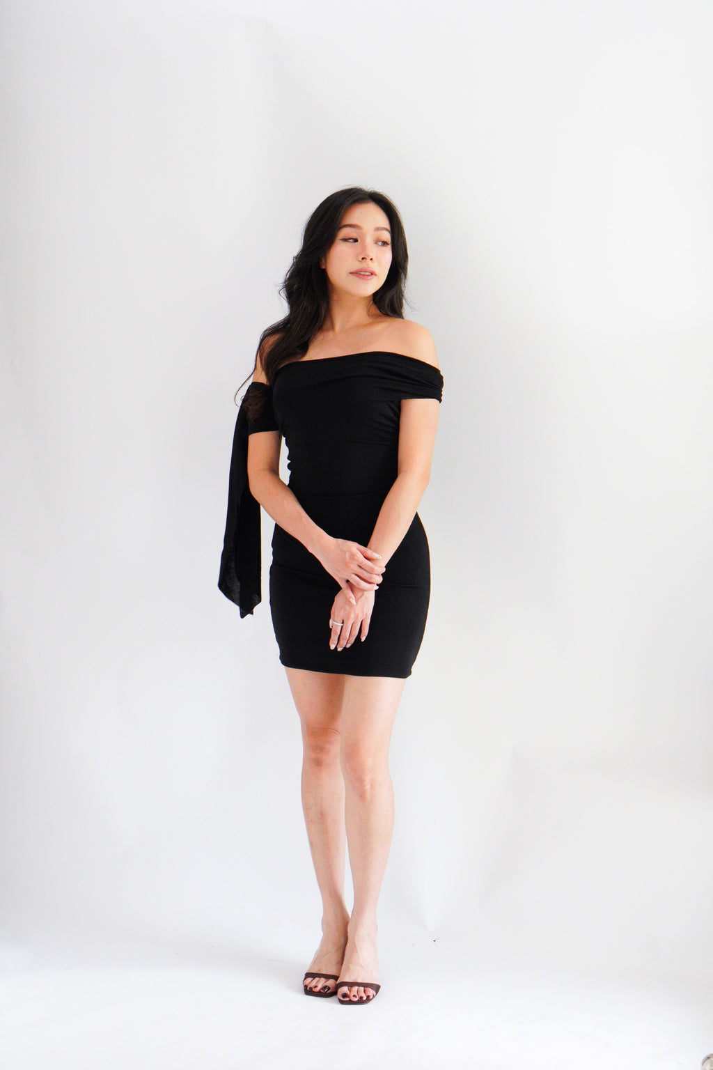Dearaya Off Shoulder Bodycon Mini Dress in Black