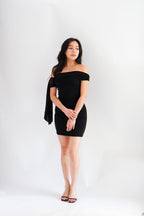 Dearaya Off Shoulder Bodycon Mini Dress in Black