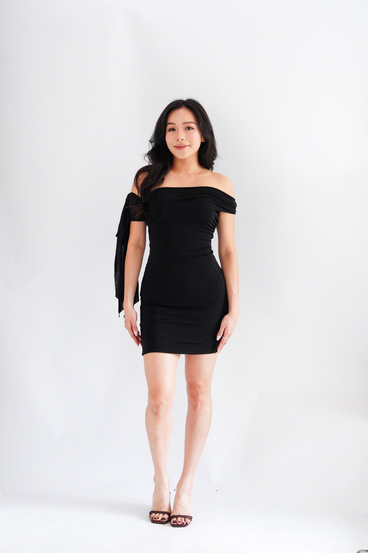 Dearaya Off Shoulder Bodycon Mini Dress in Black
