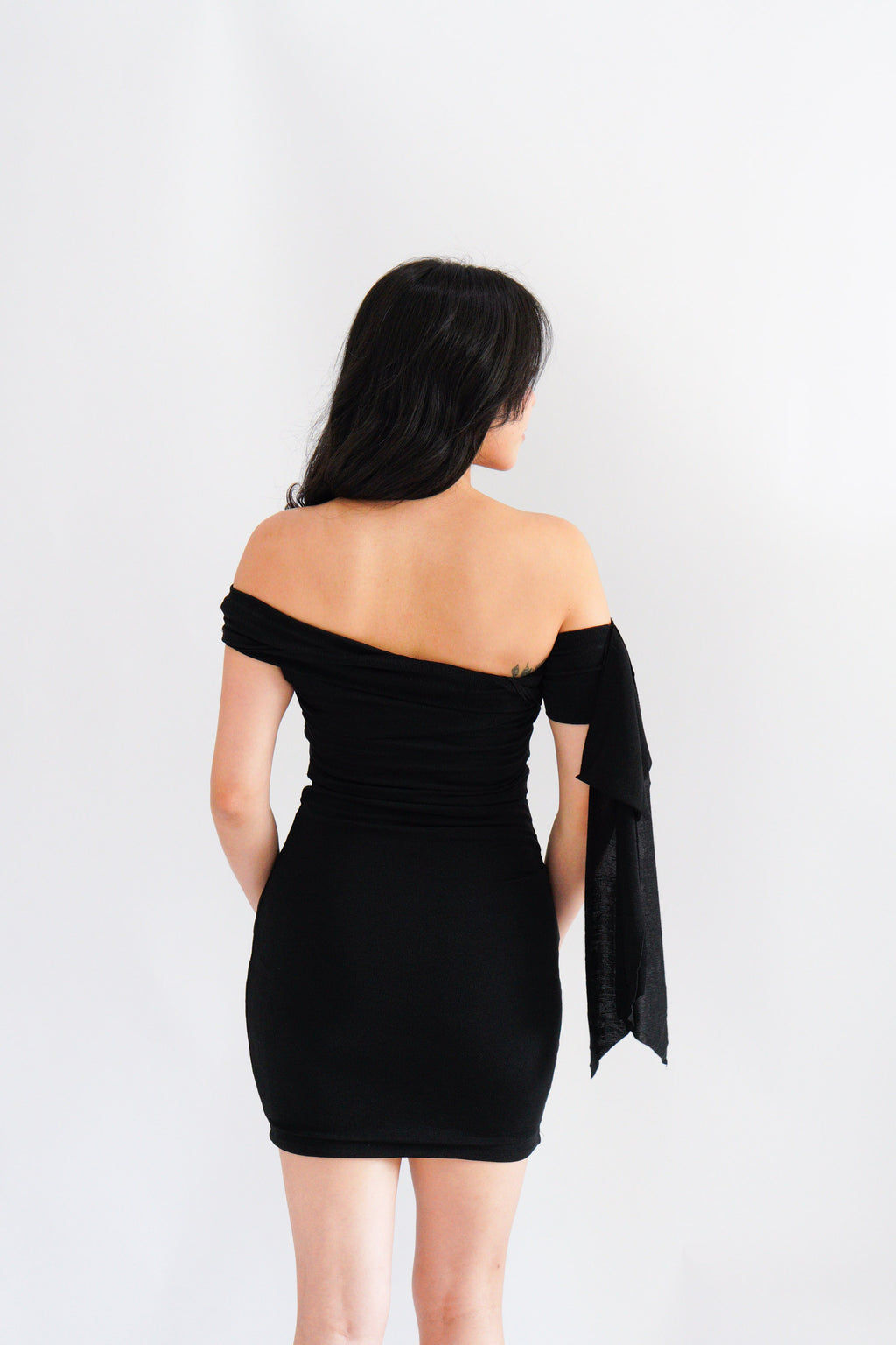 Dearaya Off Shoulder Bodycon Mini Dress in Black